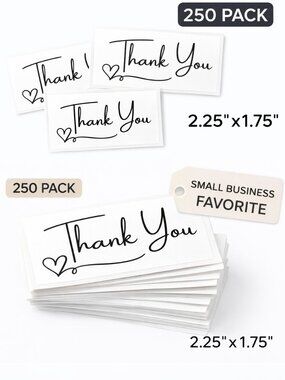 Thank You Stickers 250 Pack Rectangle 2.25x1.75 Small Business Packaging Labels